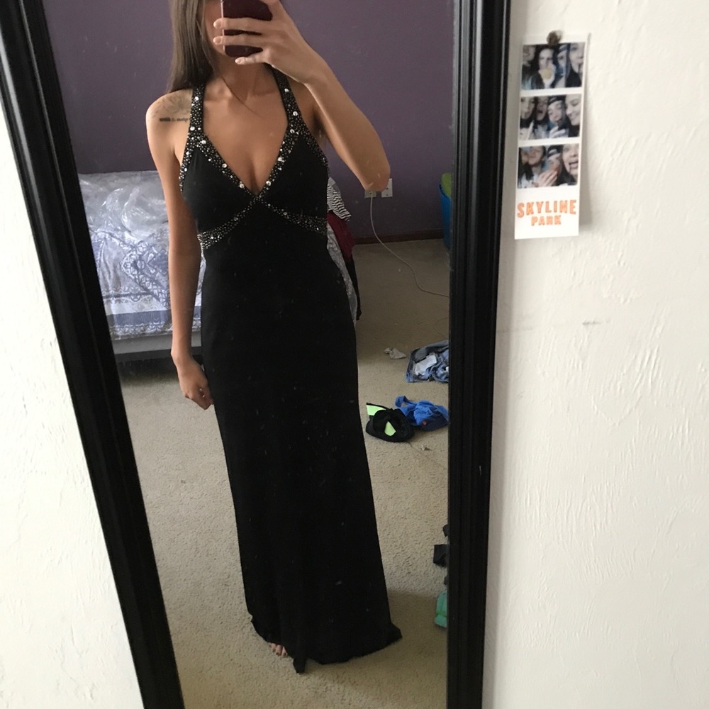 Black gown with silver embellishments